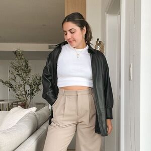 Abercrombie & Fitch Oversized Vegan Leather Shirt in Black